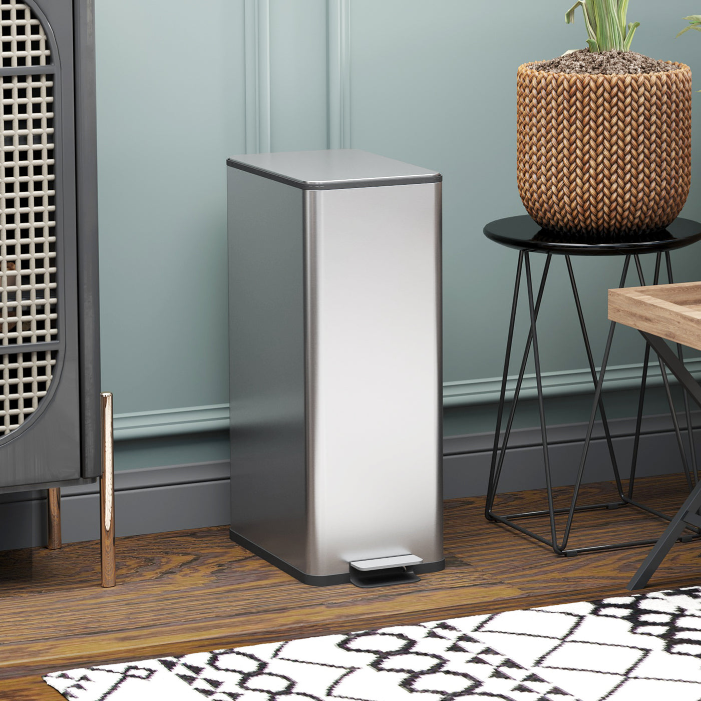 5.3 gal/20 L Stainless Steel Kitchen Garbage Can with Soft-close Lid, Foot Pedal, Fingerprint-Proof, Silver