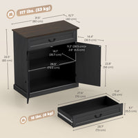 Buffet Cabinet, 32" Farmhouse Sideboard with Thick Top, Quiet Drawer and Adjustable Shelf, Black Wood Grain