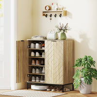 Shoe Storage Cabinet for 15 Pairs, Freestanding Shoe Cabinet with Doors and Adjustable Shelves for Hallway, Oak