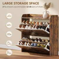 Narrow Shoe Storage Cabinet, Farmhouse Slim Shoe Cabinet with 2 Flip Drawers, Adjustable Shelves, Rustic Brown
