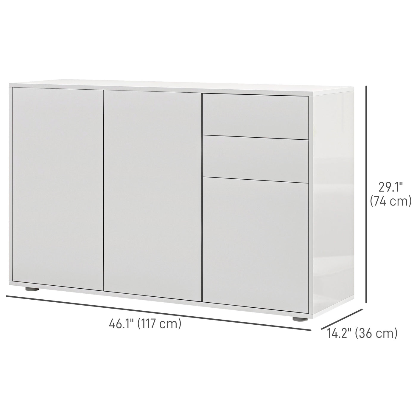 Kitchen Sideboard Storage Cabinet, Modern Coffee Bar with Push-Open Design and 2 Drawers for Living Room, White