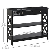 39" Console Table, Narrow Entryway Table with Storage Shelves, Drawers and X Frame for Behind Couch, Living Room, Hallway, Black