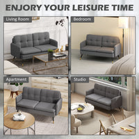 55" Loveseat Sofa, Linen Love Seat w/ S spring, Steel Legs and Button Tufting, Small Couch for Living Room, Dark Grey