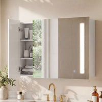 Medicine Cabinet with Mirror, Wall Mounted Bathroom Mirror Cabinet with Adjustable Shelf, USB Charge, High Gloss White