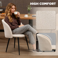 Dining Chairs Set of 2, Sherpa Fleece Upholstered Kitchen Chairs with Backrest and Steel Legs, Cream White