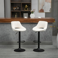 Bar Stools Set of 2, Swivel Counter Height Barstools with Adjustable Height, Linen Upholstered Bar Chairs with Round Metal Base and Footrest, Cream