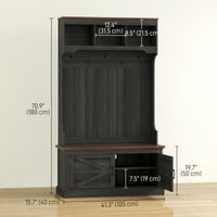 3-in-1 Hall Tree with Bench, Coat Rack with Shoe Storage, Distressed Black