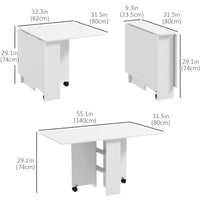 Folding Dining Table, 55" Drop Leaf Table for Small Spaces, Foldable Table with Storage Shelves for Kitchen, Dining Room, White