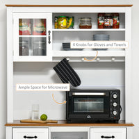 71" Kitchen Buffet with Hutch, Farmhouse Style Storage Cupboard with Utility Drawer, 3 Door Cabinets and 5-tier Shelves, White