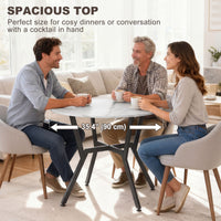 35" Round Dining Table, Modern Dining Room Table with Steel Frame, Space Saving Small Kitchen Table, White Marble