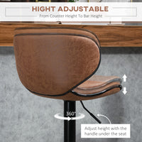 Vintage Set of 2 Microfiber Cloth Adjustable Bar Height Stools with Swivel Seat, Brown