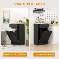 Kitchen Tilt Out Trash Bin Cabinet, Free Standing Recycling Cabinet, Trash Can Holder with Drawer, Black