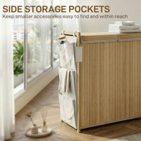 Bamboo Laundry Hamper with Removable Drawstring Bag and Side Storage Pockets, 32 Gal, Natural