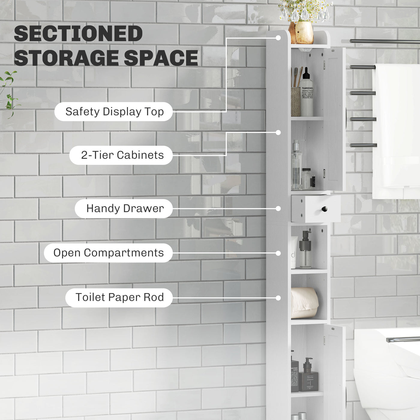 Narrow Bathroom Cabinet, Tall Bathroom Storage Cabinet with Barn Doors, Drawer and Adjustable Shelves, White Wood Grain