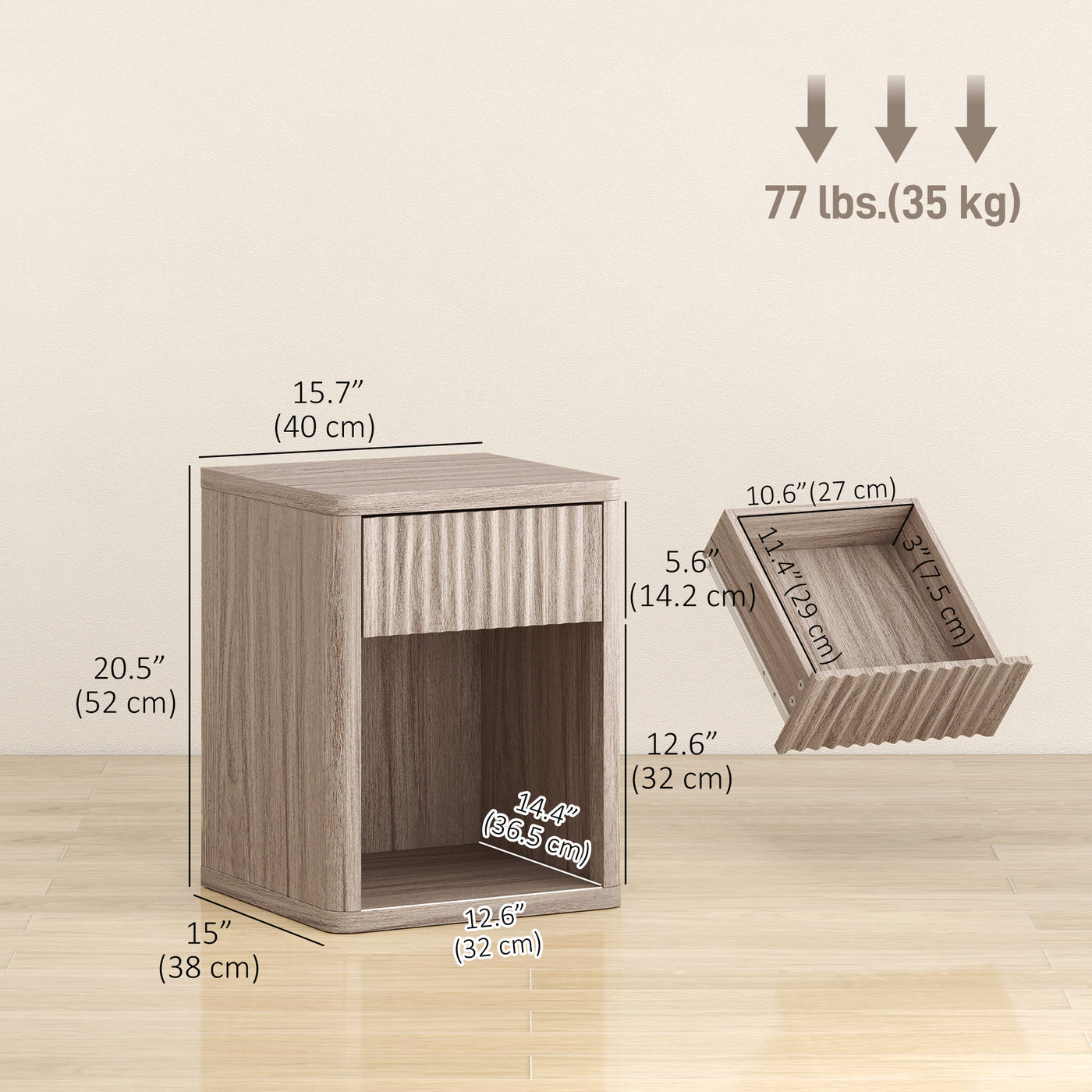 Nightstand with Drawer and Open Shelf, Modern Bedside Table Set of 2 for Bedroom Living Room, Grey