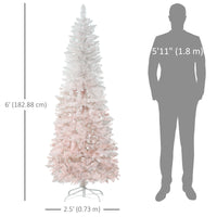 6ft Pencil Artificial Christmas Tree with Pine Realistic Branches, Auto Open, Pink and White