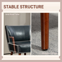 Accent Chair, Modern Armchair, Faux Leather Upholstered Living Room Chair with Wood Legs and Wide Padded Seat, Blue