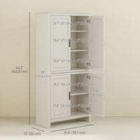 64" Kitchen Pantry Cabinet, Freestanding Storage Cabinet with 4 Doors, 3 Adjustable Shelves, Antique White