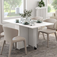 Folding Dining Table, 55" Drop Leaf Table for Small Spaces, Foldable Table with Storage Shelves for Kitchen, Dining Room, White
