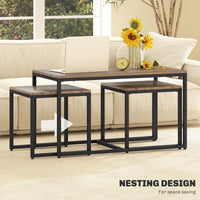 Nesting Coffee Table Set of 3, Modern End Tables with Black Metal Frame for Living Room Home Furniture, Brown