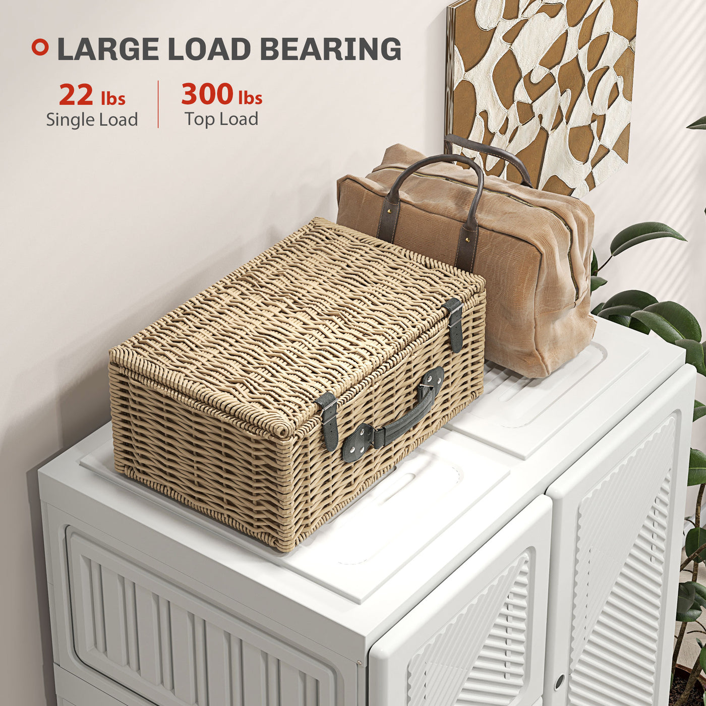 Portable Wardrobe, Foldable Storage Organzier with 8 Compartments, Magnet Doors, White