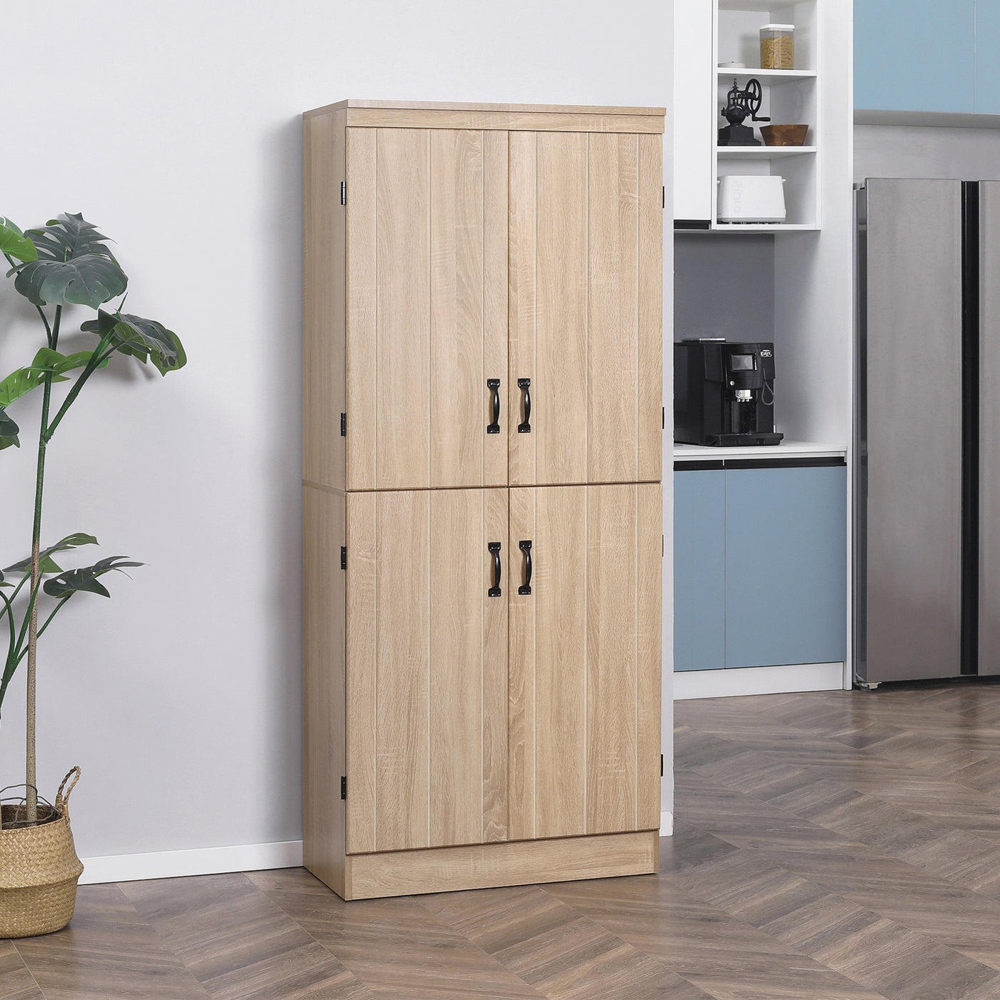 70" 4-Door Storage Cabinet, Freestanding Pantry Cabinet with Adjustable Shelves for Living Room, Natural