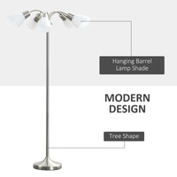 Arc Tree Floor Lamp with 5 Adjustable Rotating Lights, Modern Standing Gooseneck Reading Light for Living Room Bedroom Office, Satin Nickel