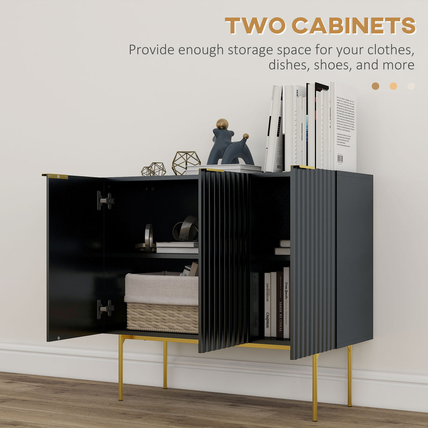 Modern Storage Cabinet Sideboard Buffet Cabinet with Gold Legs for Living Room Dining Room Hallway Black