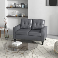 51" PU Leather Loveseat, Upholstered Double Sofa Couch with Armrests, Tufted Backrest, Pocket Spring and Sponge Padded Cushion for Living Room, Bedroom, Home Office, Grey