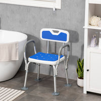 Adjustable Shower Chair with Arms and Back, Bath Chair with Regular Seat, Anti-slip Shower Bench for Seniors and Disabled, Tool-Free Assembly, 300lbs, Blue