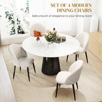 Modern Dining Chairs Set of 4, Upholstered Dining Room Chairs with Metal Legs, Shell Backrest, Padded Seat, Cream White
