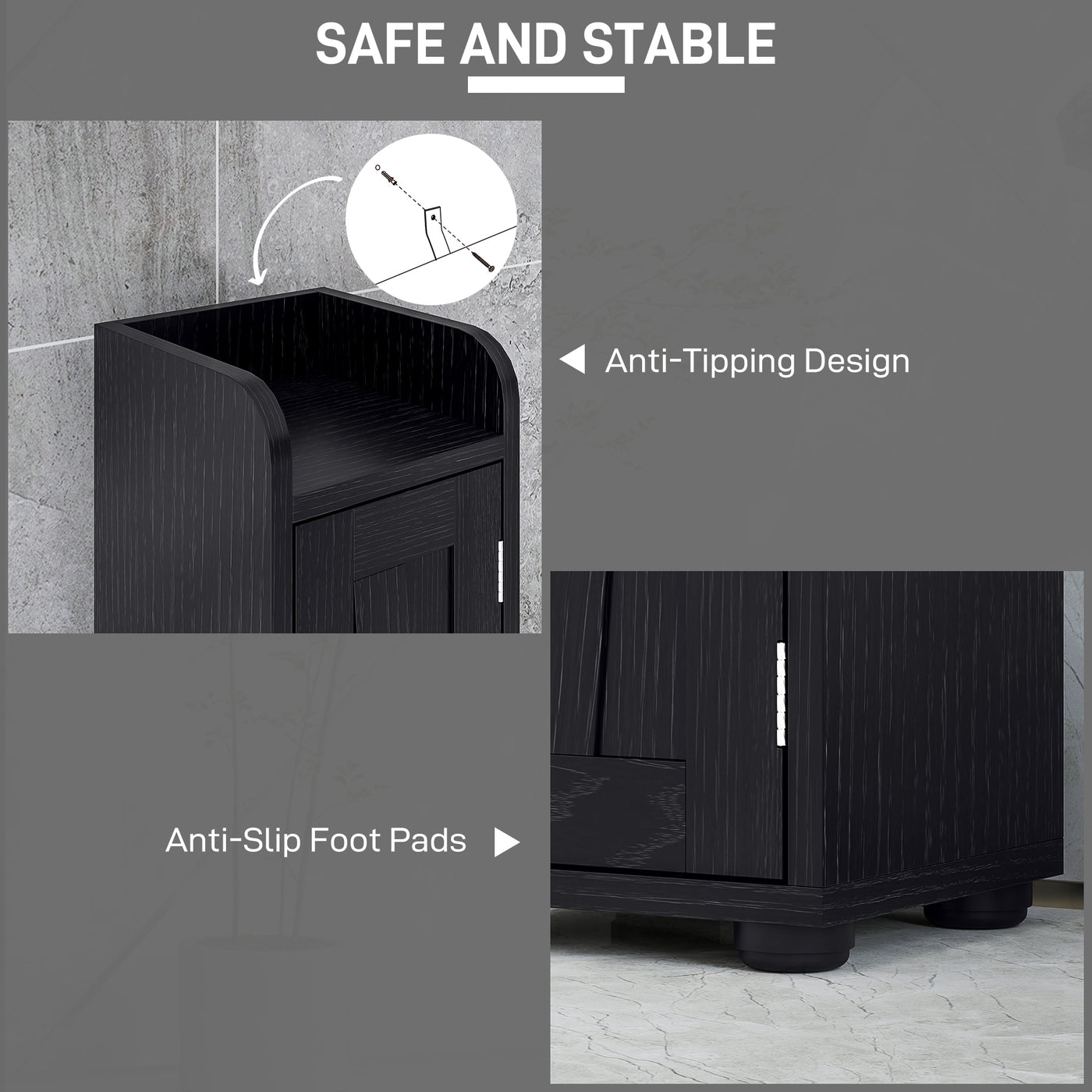 Narrow Bathroom Cabinet, Tall Bathroom Storage Cabinet with Barn Doors, Drawer and Adjustable Shelves, Black Wood Grain
