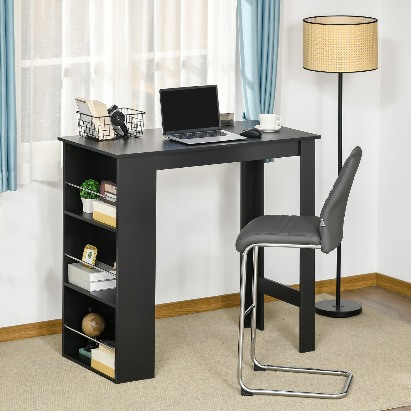 Bar Table Counter Height Dining Table with 3 Storage Shelves for Kitchen, Dining Room, Living Room, Black