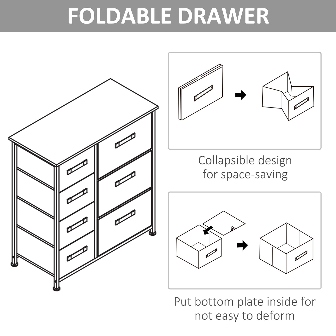Dresser with 7 Drawers, Chest of Drawers with Metal Frame, Fabric Dresser for Living Room, Light Grey