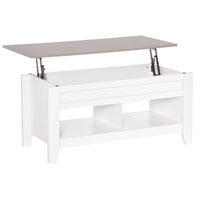 Lift Top Coffee Table with Hidden Storage Compartment and Open Shelves, Lift Tabletop Pop-Up Center Table for Living Room, White