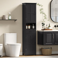 Modern Bathroom Cabinet, Narrow Bathroom Vanities with Open Shelf Drawer Recessed Doors and Adjustable Shelves Black