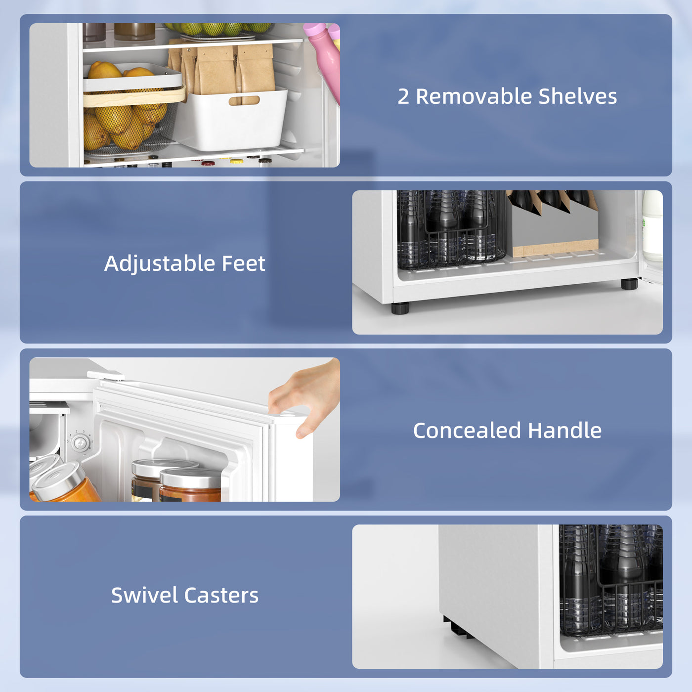 4.5 Cu Ft Mini Fridge with Freezer, Wheels, Single Door Refrigerator, Adjustable Thermostat, Reversible Door, White