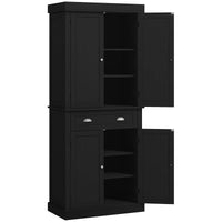 72" Tall Pantry Cabinet, Kitchen Storage Cabinet with 4 Doors, Drawer and 2 Adjustable Shelves, Black Wood Grain