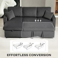 81" Sofa Bed, 2 In 1 Pull Out Sleeper Sofa Bed with Storage, Corduroy Convertible Couch for Living Room, Dark Grey