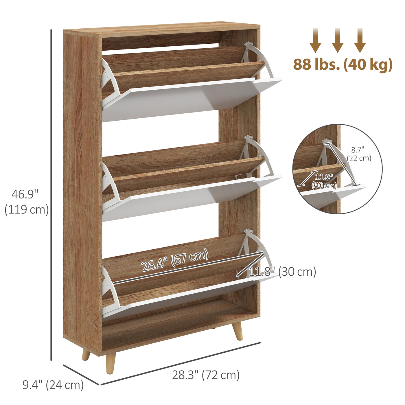 Slim Shoe Storage Cabinet with 3 Flip Drawers and Adjustable Shelves, Shoe Cabinet for 18-24 Pairs, White