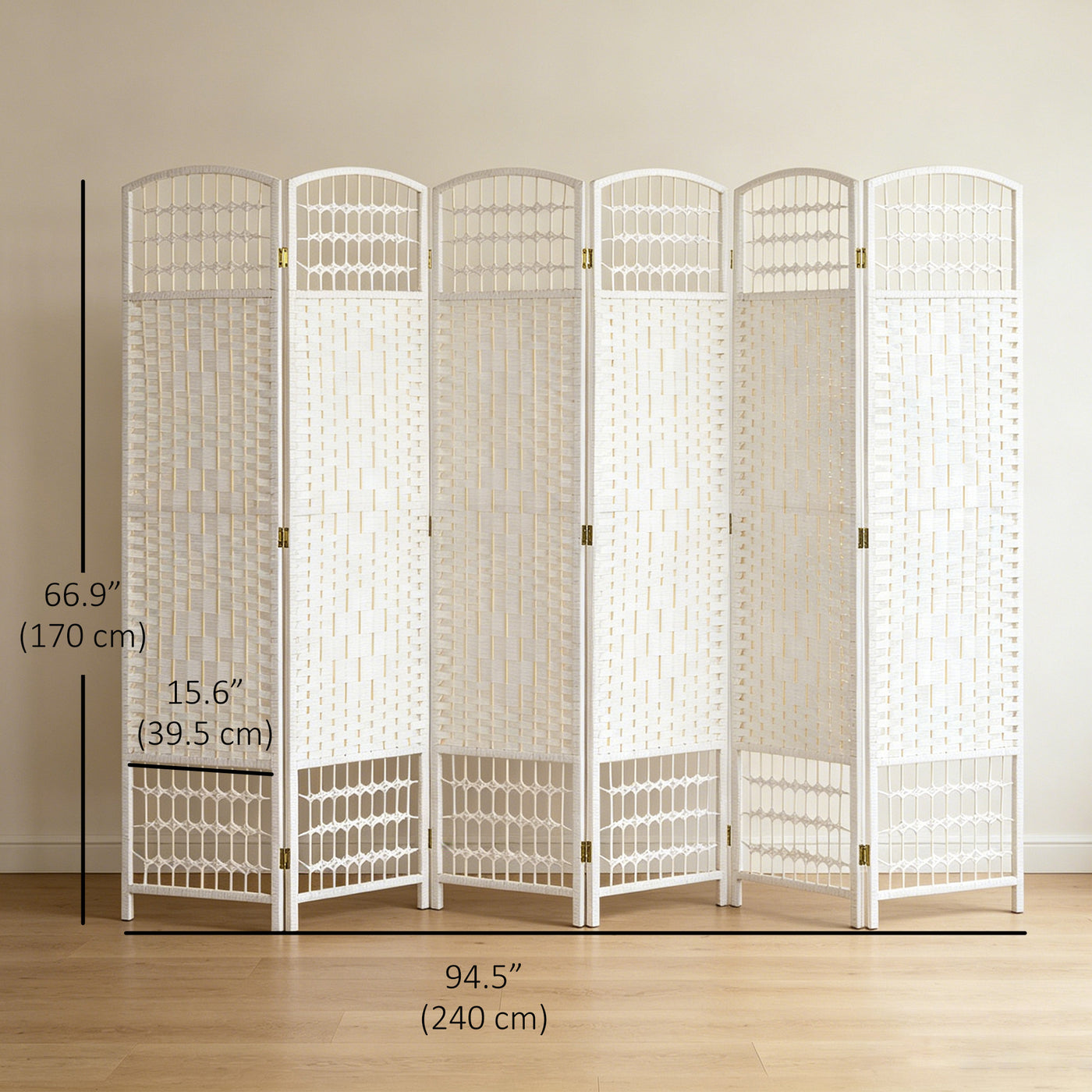 6 Panel Folding Room Divider, Portable Privacy Screen, Wave Fiber Room Partition for Home Office, White