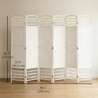 6 Panel Folding Room Divider, Portable Privacy Screen, Wave Fiber Room Partition for Home Office, White