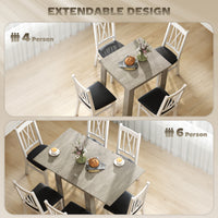 55" Extendable Dining Table for 4-6 Person, Kitchen Table with PU Handle and Felt Pads for Small Spaces, Grey