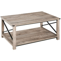 Industrial Coffee Table, Cocktail Table with Bottom Storage Shelf, Metal X-Bar for Living Room Bedroom
