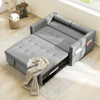 Pull Out Sofa Bed, Sleeper Sofa Couch with USB Ports, Small Linen Loveseat Futon Couch for Living Room, Grey