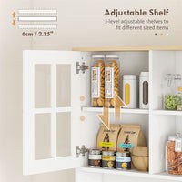 Kitchen Buffet with Hutch, Storage Pantry with 3 Cabinets, 2 Open Shelves and Large Countertop, White
