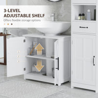 Farmhouse Pedestal Sink Storage Cabinet, Bathroom Under Sink Cabinet with 2 Barn Doors and Adjustable Shelf, White