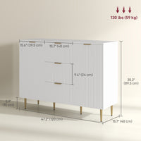 Modern Kitchen Storage Cabinet, Sideboard Buffet Cabinet w/ 3 Drawers and Adjustable Shelves for Kitchen Hallway, White