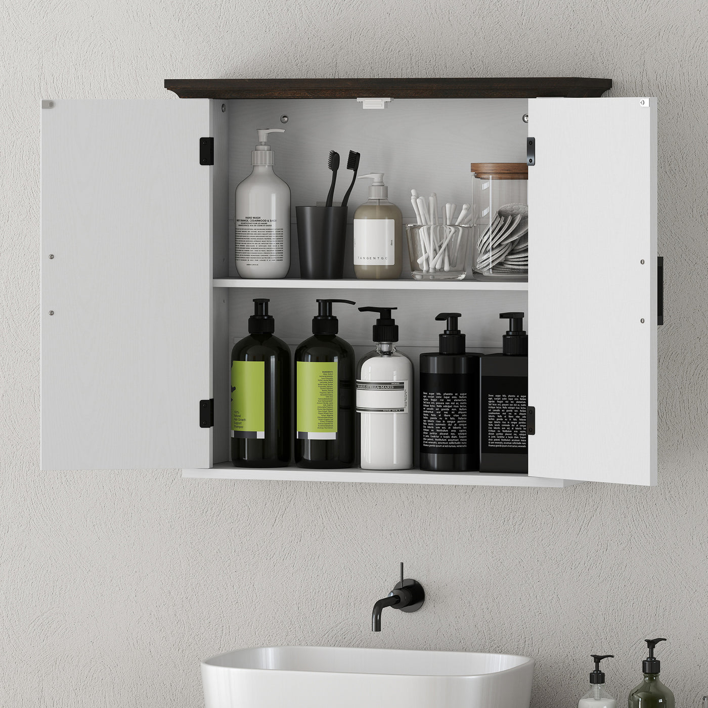Bathroom Wall Cabinet, Farmhouse Medicine Cabinet Wall Mounted with 2 Doors and Adjustable Shelf, White