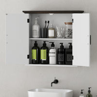 Bathroom Wall Cabinet, Farmhouse Medicine Cabinet Wall Mounted with 2 Doors and Adjustable Shelf, White